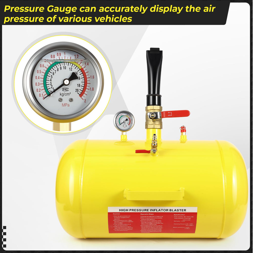 Garvee 10 Gallon Air Tire Bead Seater, Tire Bead Blaster w/Pressure Gauge & Handle, 145PSI Tire Burst Inflation Sealer Seater, Blaster Tool Seating Tire Inflator Car Truck ATV Tank