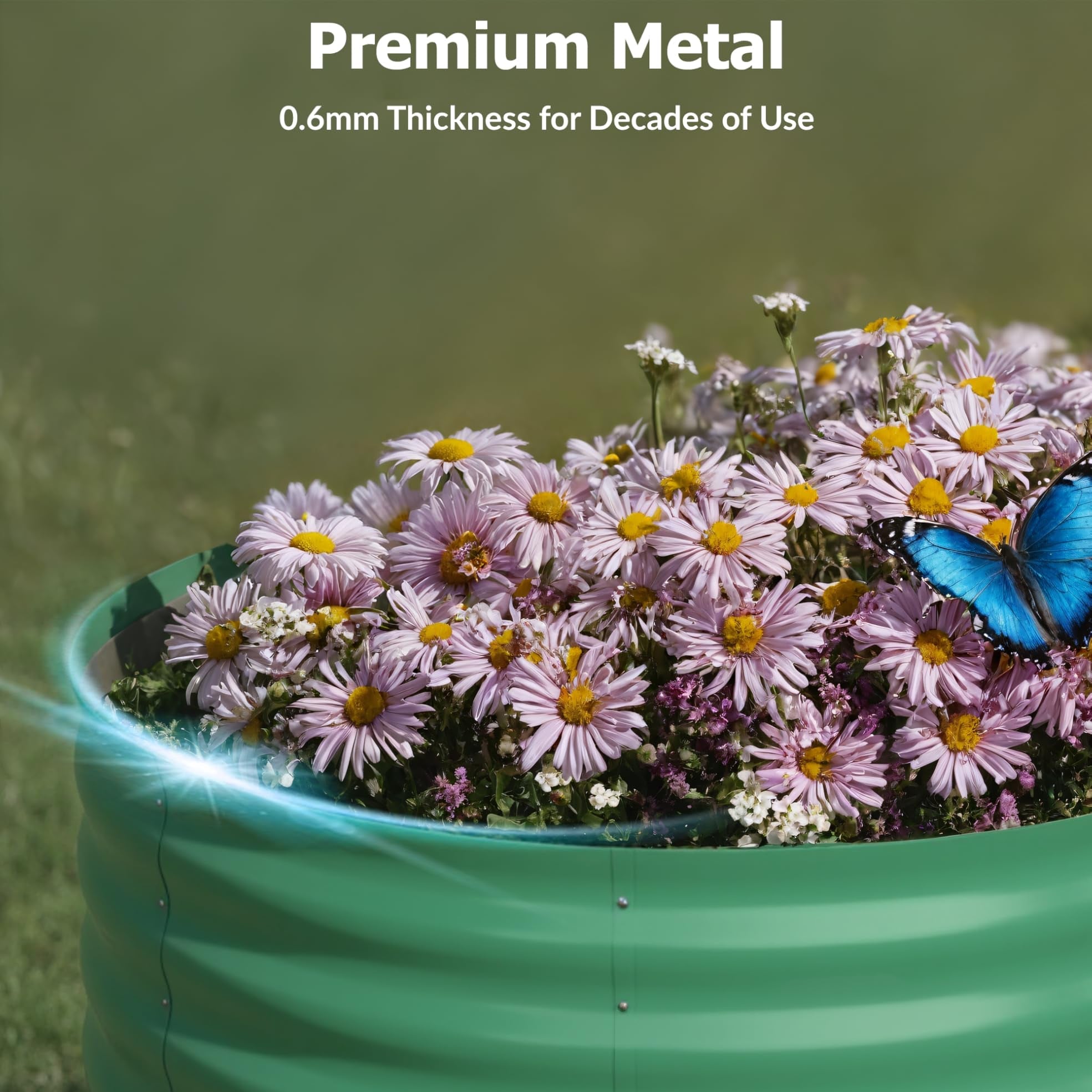 Garvee 4' X 2' X 2' Oval Galvanized Raised Garden Bed, Outdoor Metal Planter Box for Flowers, Vegetables & Herbs, Green