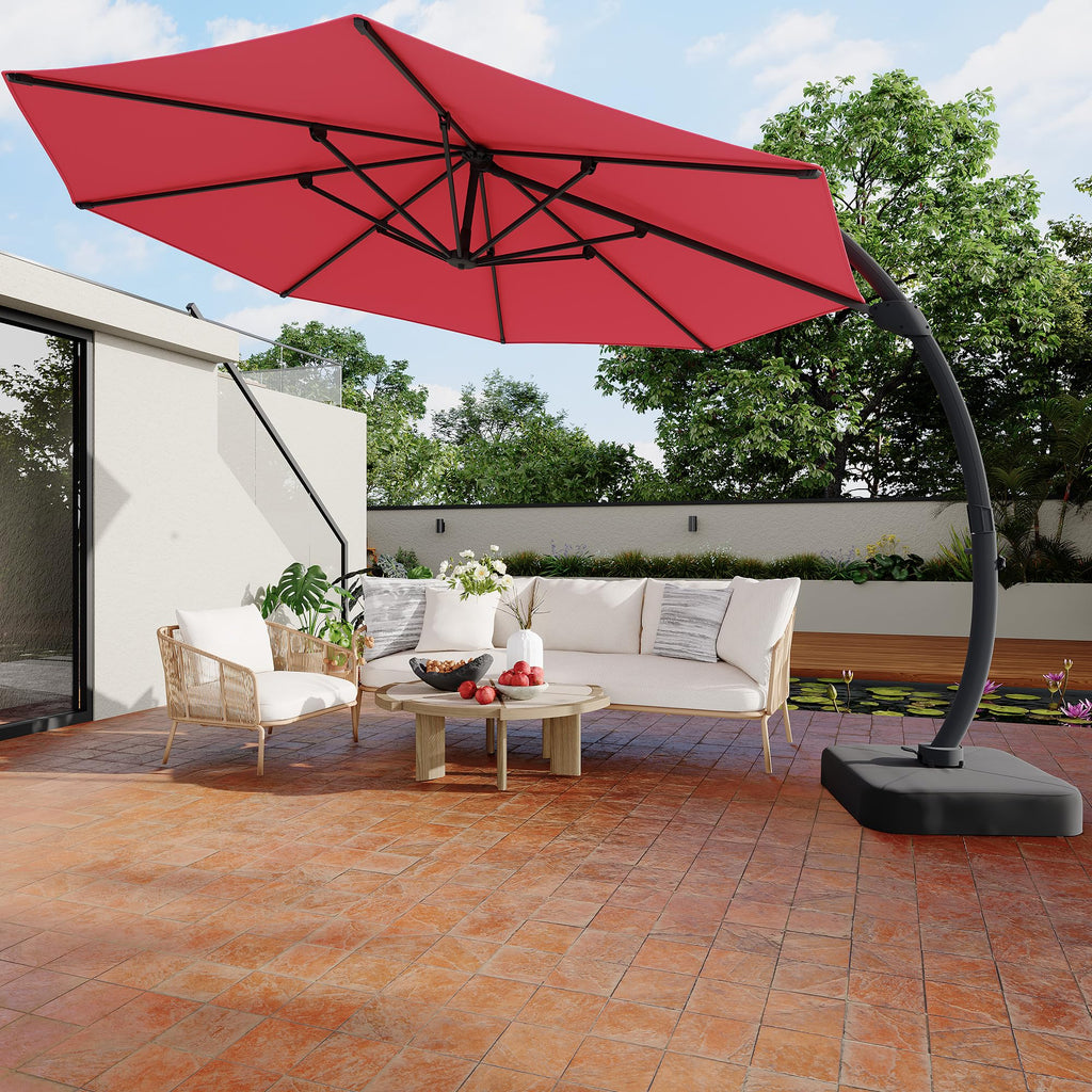 Garvee 11FT Cantilever Patio Umbrella 360° Rotation Infinite Tilt Aluminum Frame Water-Repellent Fabric Heavy-Duty Base for Outdoor Patio Poolside