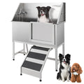 Garvee Pet Dog Bathing Station 60" Stainless Steel Grooming Tub with Adjustable Height & Stairs, Soap Box, Faucet for Large to Small Dogs, Home Use