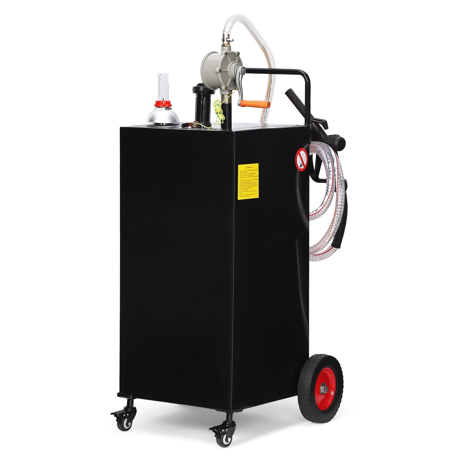 Garvee 35 Gallon Portable Fuel Caddy Heavy-Duty Gasoline Diesel Transfer Tank Manual Pump Spill-Proof Leak-Free 4-Wheel Mobile Farm Truck Boat Use