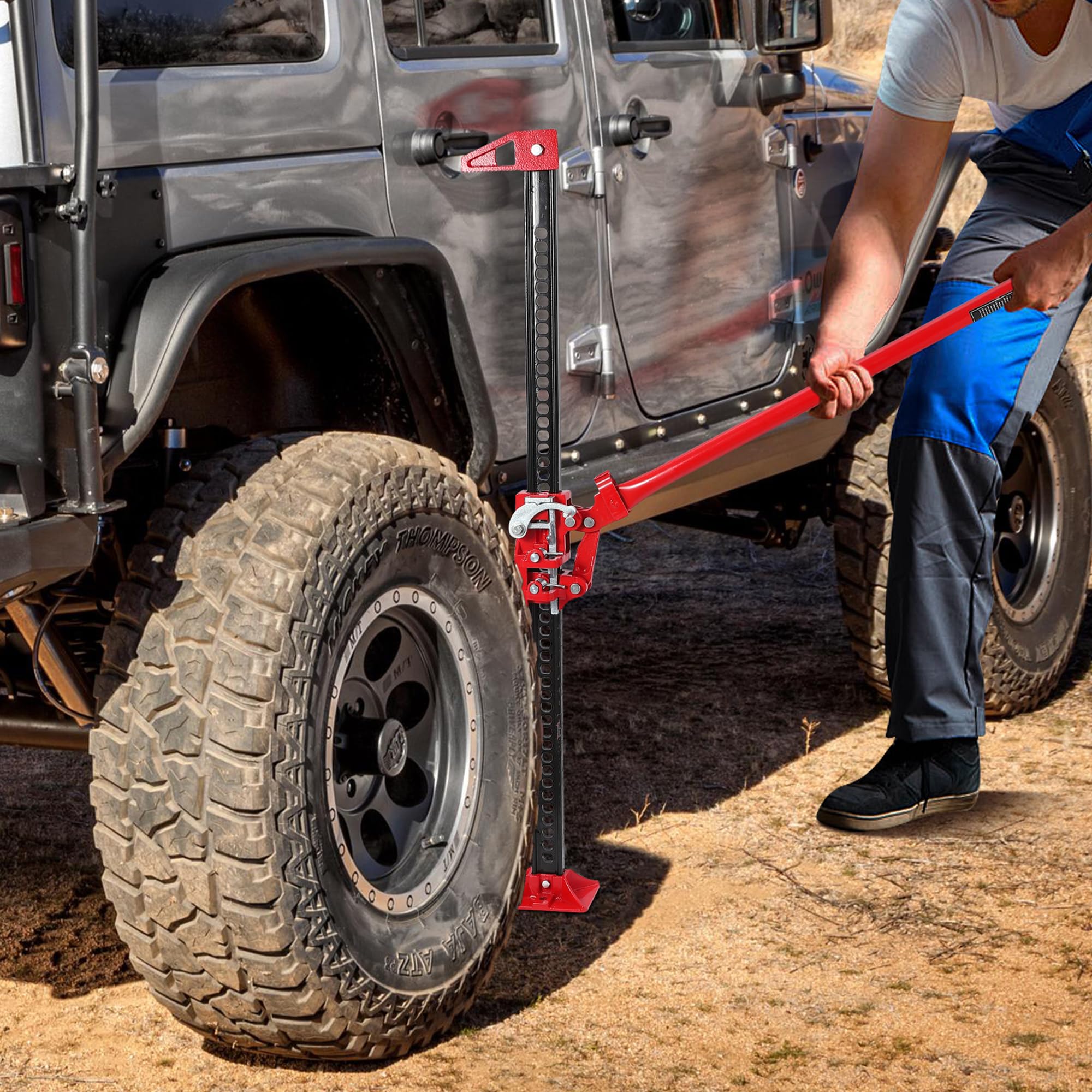 Garvee Heavy Duty Farm Jack 48 Inch 3 Ton Capacity Ratchet Mechanism Carbon Steel Anti-Rust Coated Adjustable Lift for Trucks SUVs Off-Road