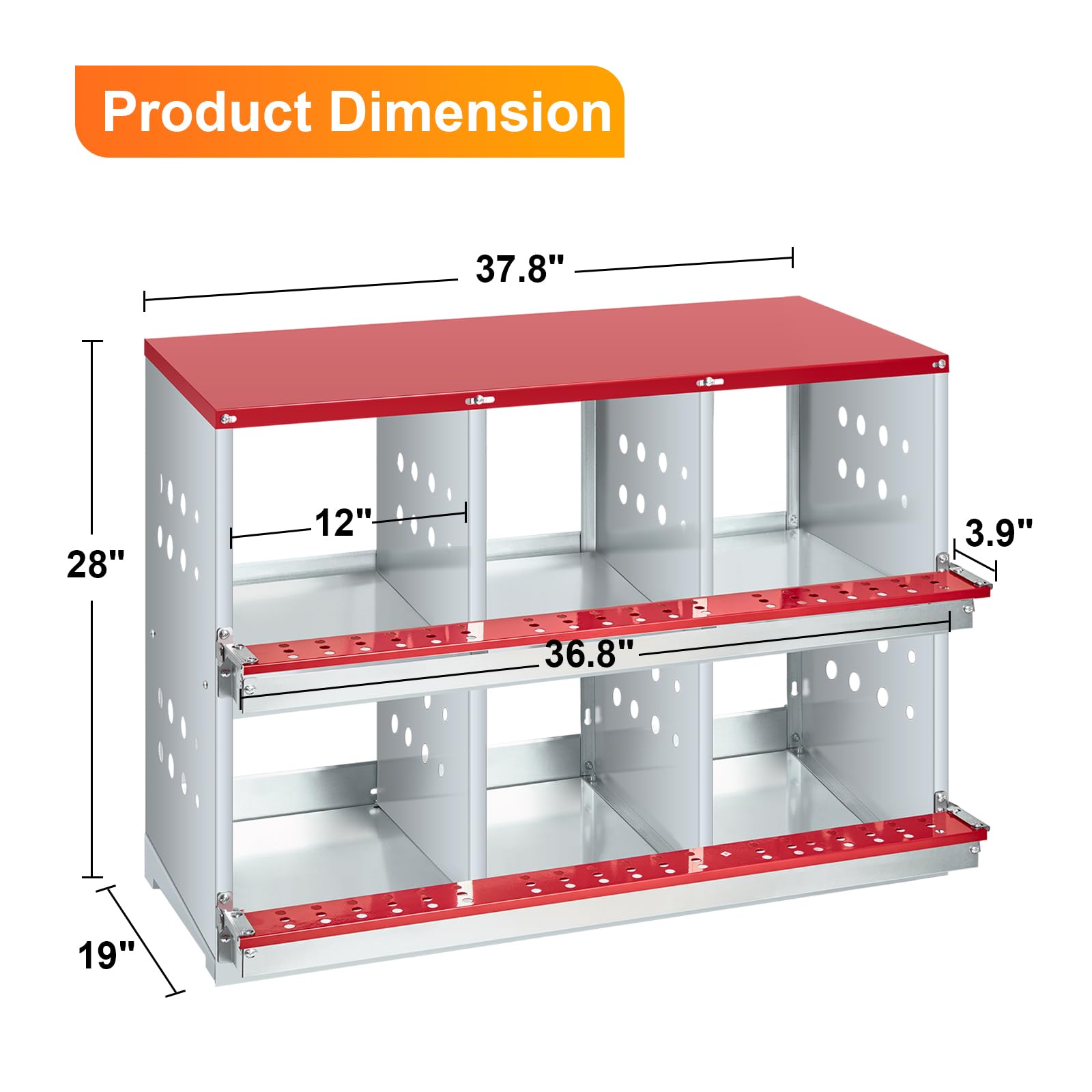 GARVEE 6-Compartment Galvanized Steel Nesting Box - Easy Egg Collection, Ventilated Design for Hens/Ducks/Rabbits Backyard Coop