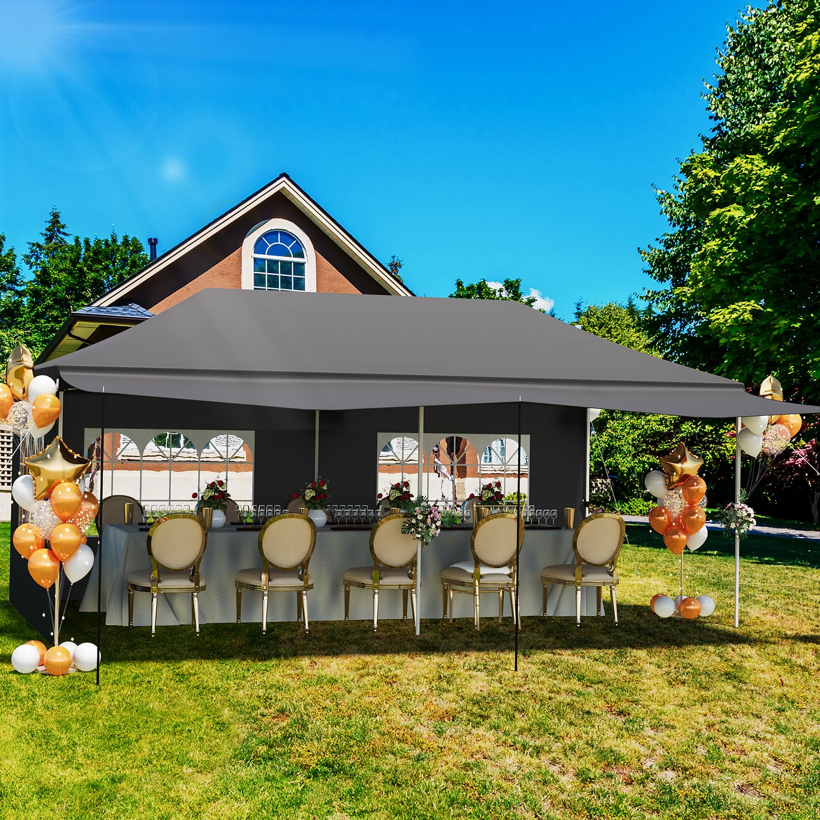 Garvee 10x20 Pop Up Canopy Tent Heavy Duty Waterproof with Roller Bag, Thickened Legs, 6 Sidewalls, Sandbags, Adjustable Height for Parties and Outdoor Events