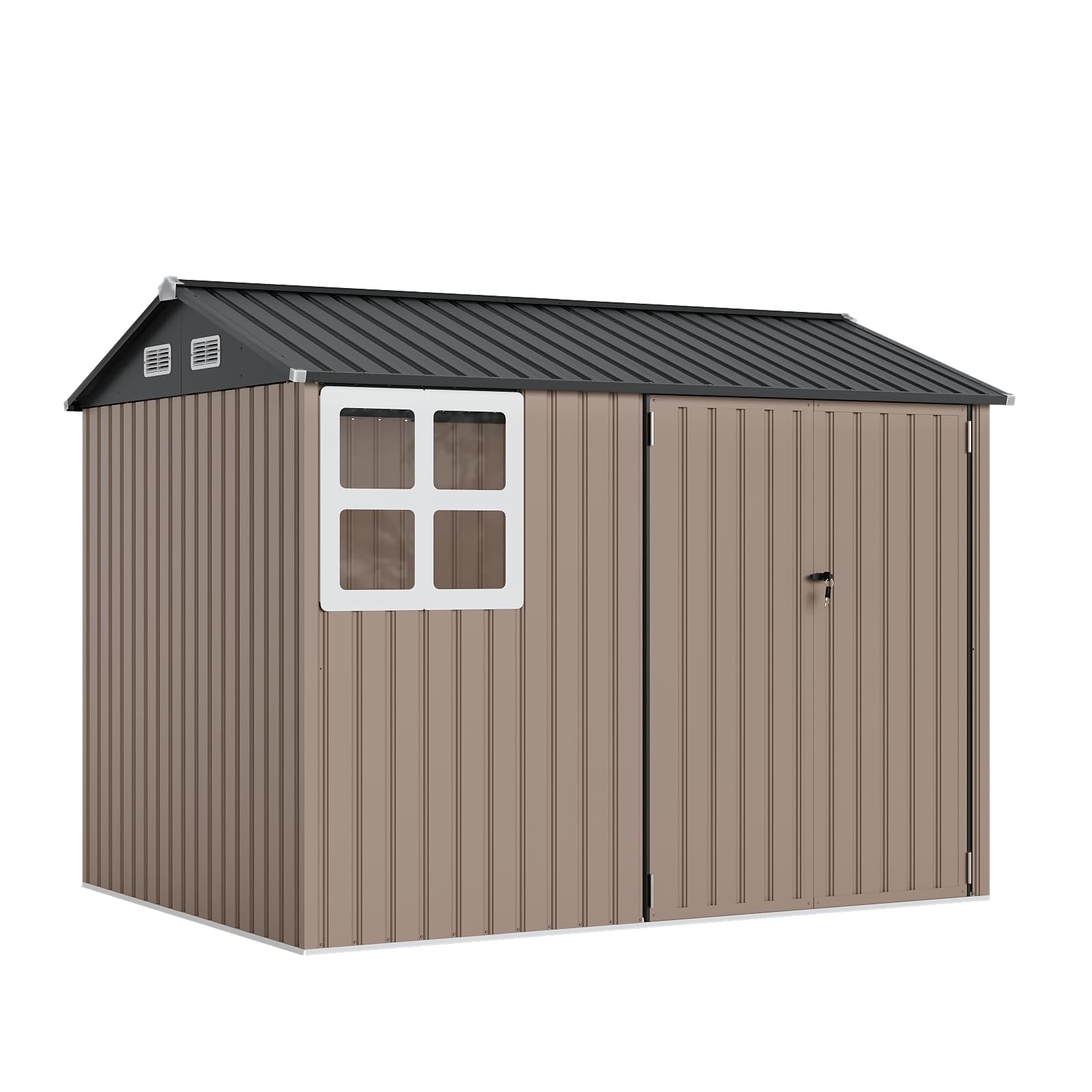 Garvee 6x8 ft Metal Storage Shed Heavy-Duty Galvanized Steel Lockable Door Sloped Roof Windows Backyard Garden Patio