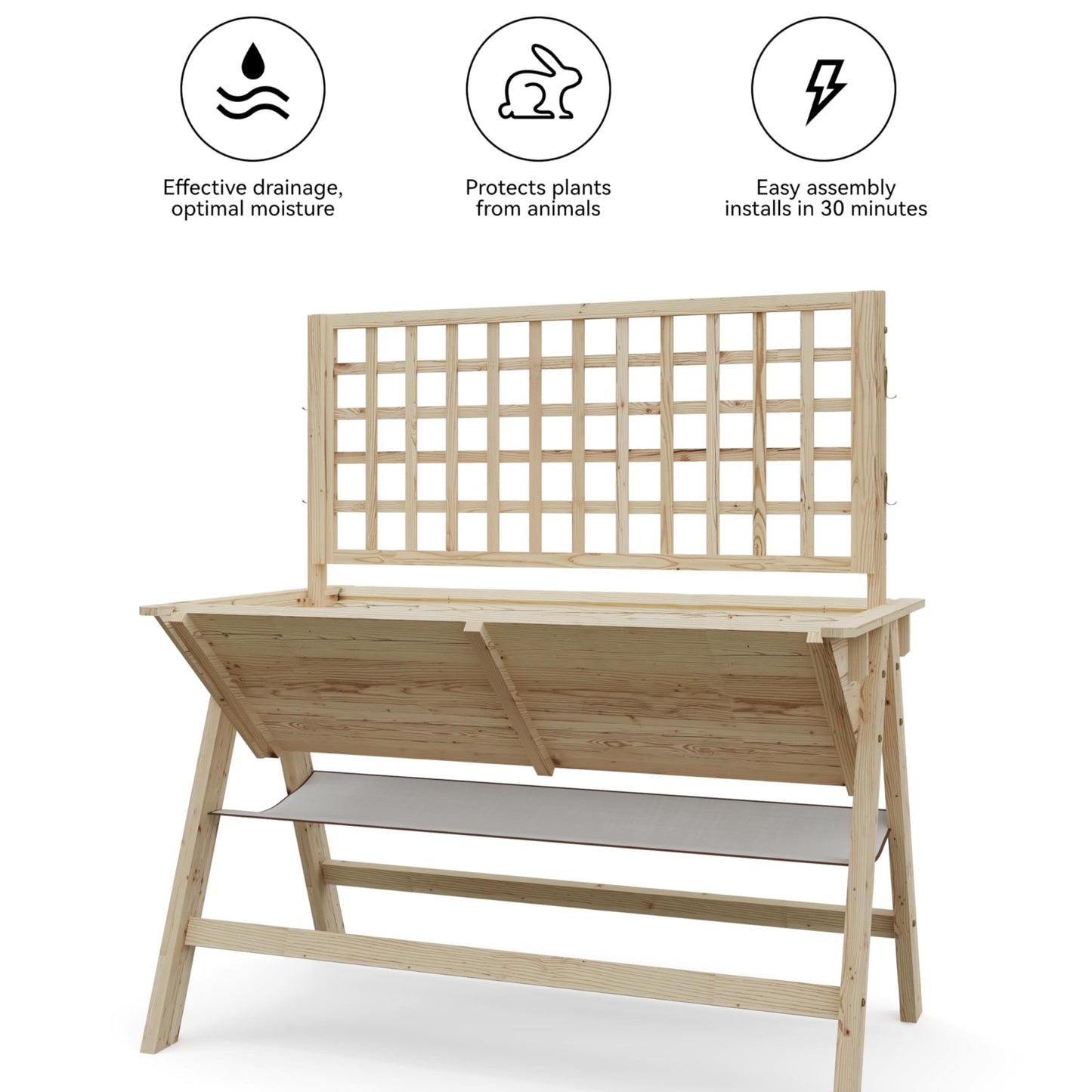 Garvee 52x30x54in Raised Garden Bed with Legs, Elevated Wooden Raised Planter Box with Vine Climbing Trellis Outdoor Standing Growing Bed for Growing Vegetables Flowers Herbs