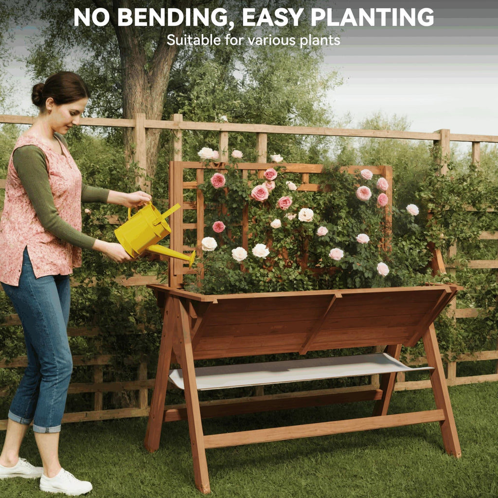 Garvee 52x30x54in Raised Garden Bed with Legs, Elevated Wooden Raised Planter Box with Vine Climbing Trellis Outdoor Standing Growing Bed for Growing Vegetables Flowers Herbs
