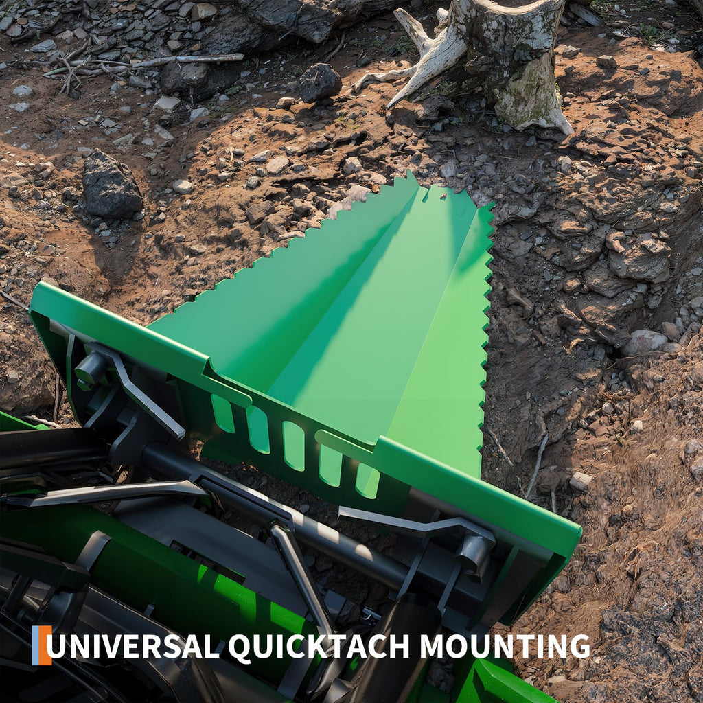 Garvee Economy Series Stump Bucket Attachment, Universal Skid Steer Quick Tach, Serrated Leading Edge, Tree Scoop Digger for Removing Smaller Tree Stumps and Light Duty Ripping Roots,Green