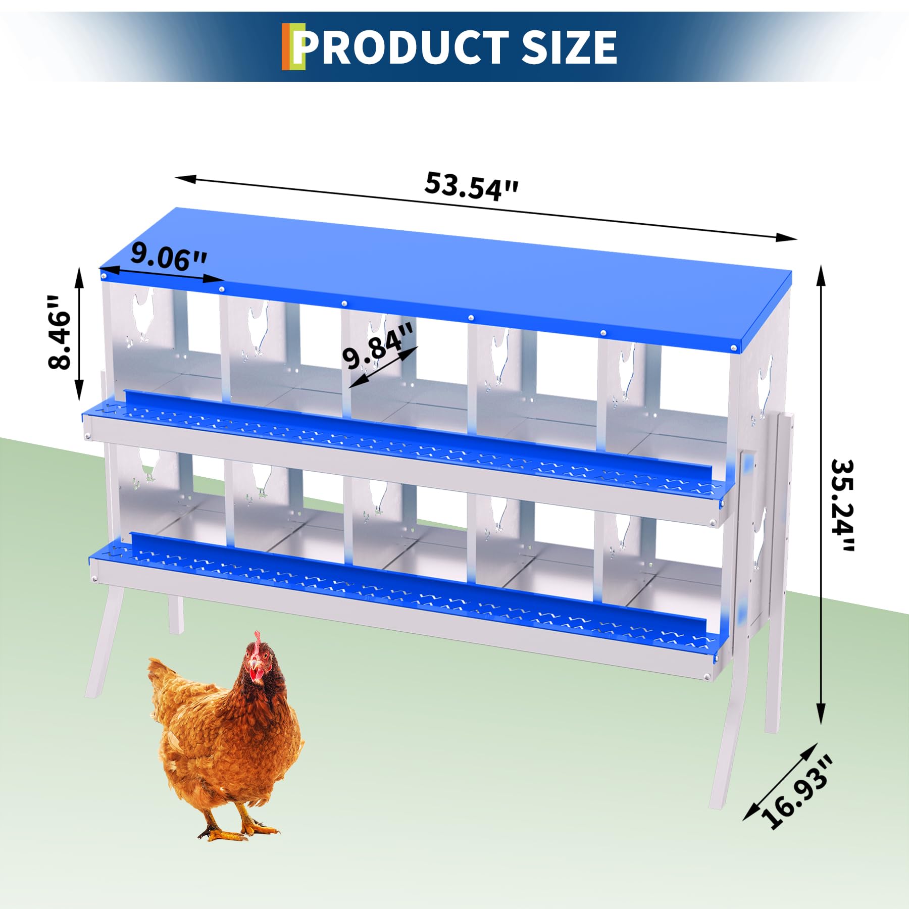 Garvee 10-Hole Bracket Legs Chicken Nesting Box Galvanized Steel Rustproof Automatic Egg Collection Ventilated Easy Install Wall or Freestanding for Chicken Coop Blue