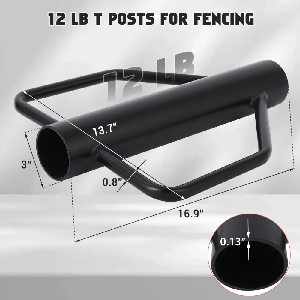 Garvee Fence Post Driver 12LB Carbon Steel Heavy Duty Ergonomic Handles Rust Resistant 3in Diameter Farm Fencing Construction