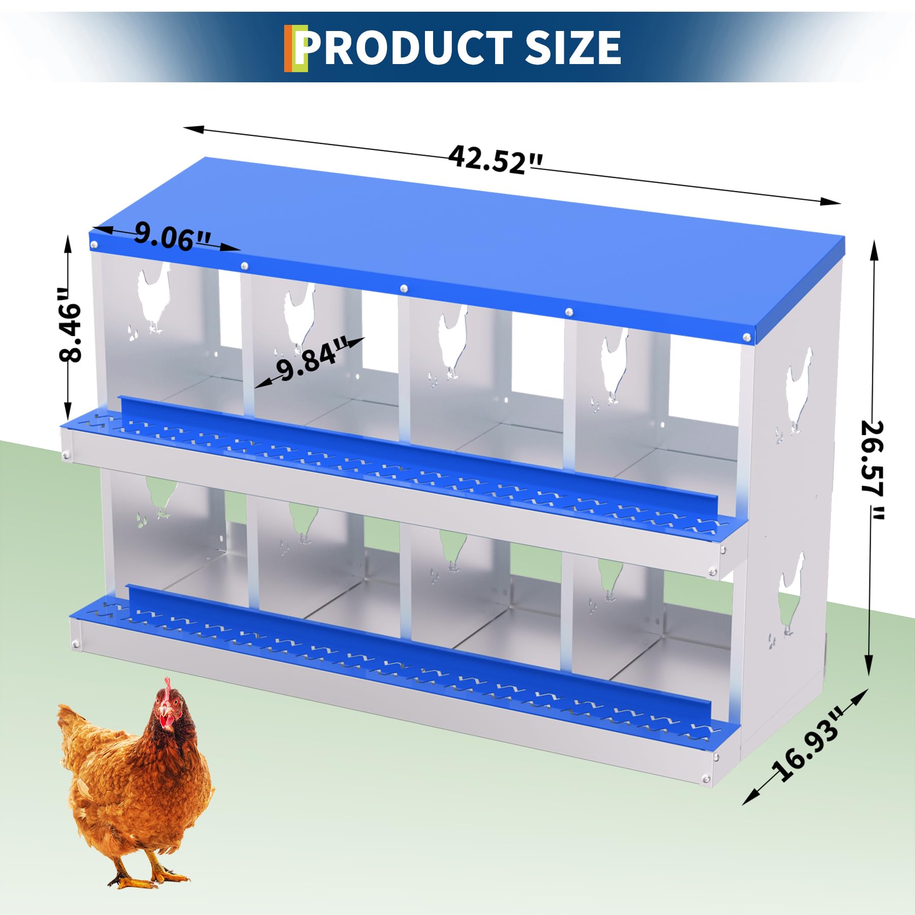 Garvee 8-Hole Chicken Nest Box Heavy Duty Galvanized Steel  Ventilation System Bioengineering Design Blue for Hens Ducks Small Poultry