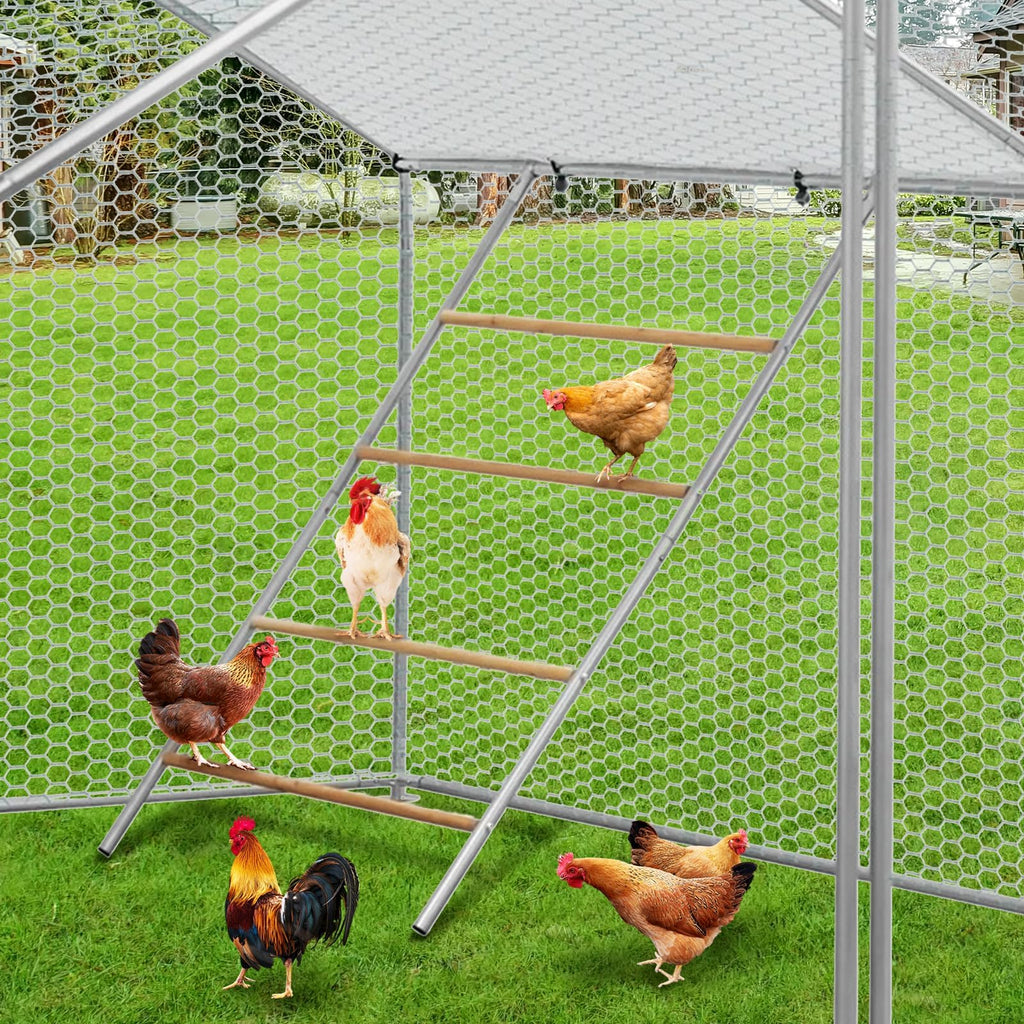 Garvee Chicken Perch for Coop 55x40'' Galvanized Iron & Wood Weatherproof Ladder Design Stable Round Bars Multi-Tier Roosting for Backyard Poultry