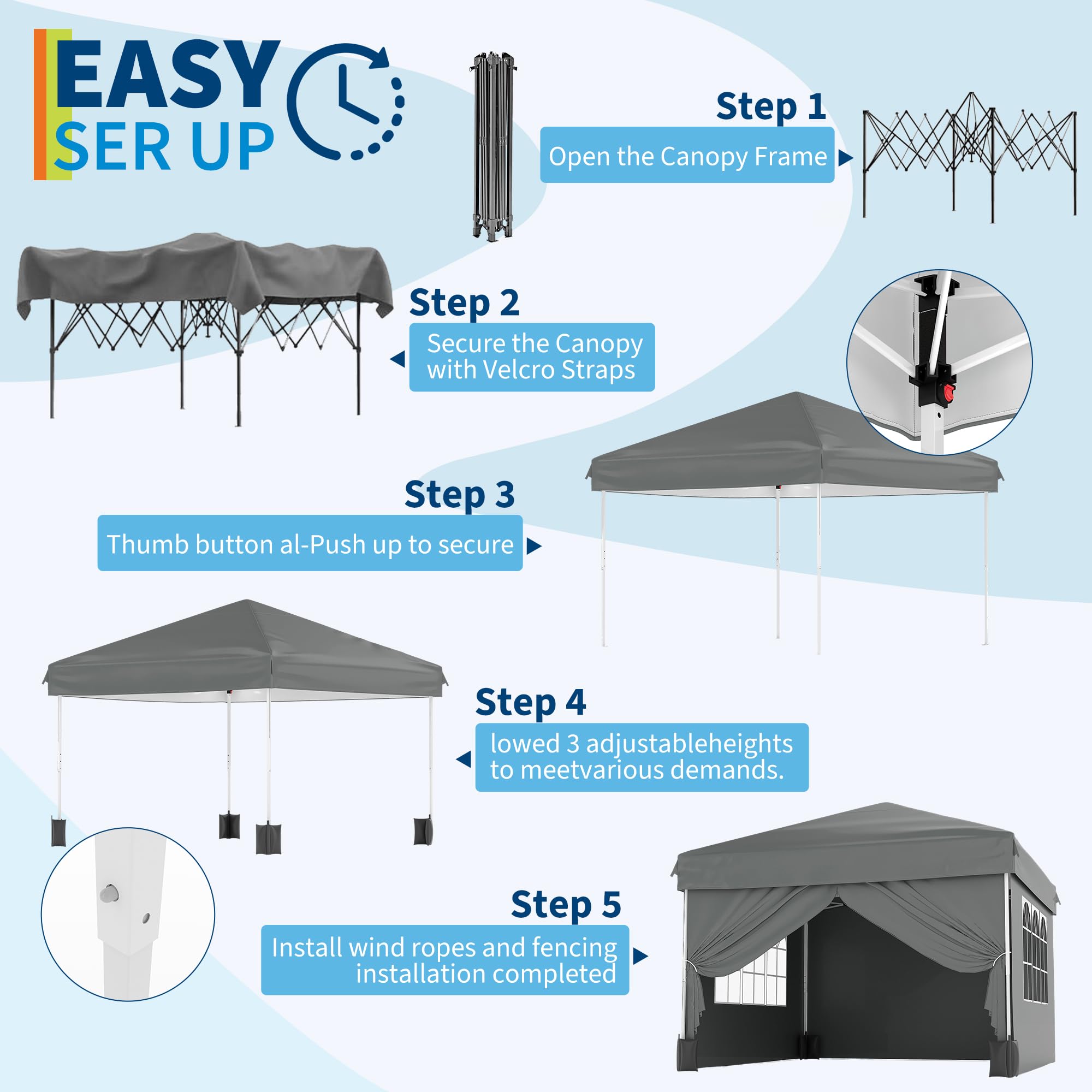 Garvee 10x10 Pop Up Canopy Tent Waterproof Portable with Full Truss Frame, UPF 50+ Fabric, Adjustable Height, Sandbags & Stakes for Camping & Beach