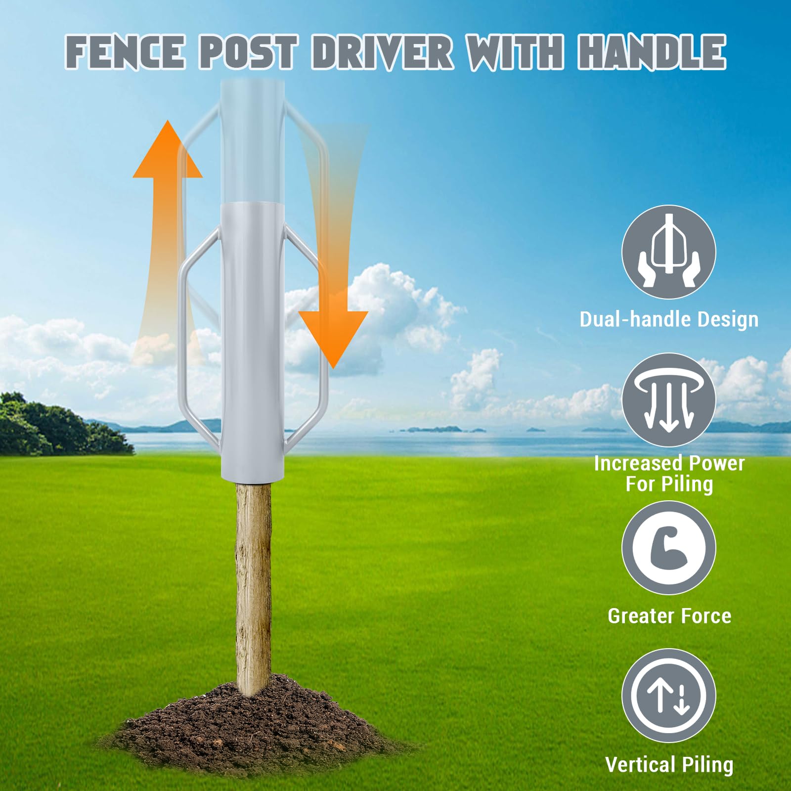 Garvee 30LB Metal Fence Post Driver T-Post Pounder Heavy Duty Steel with Handle Comfortable Grip for Fence Installation