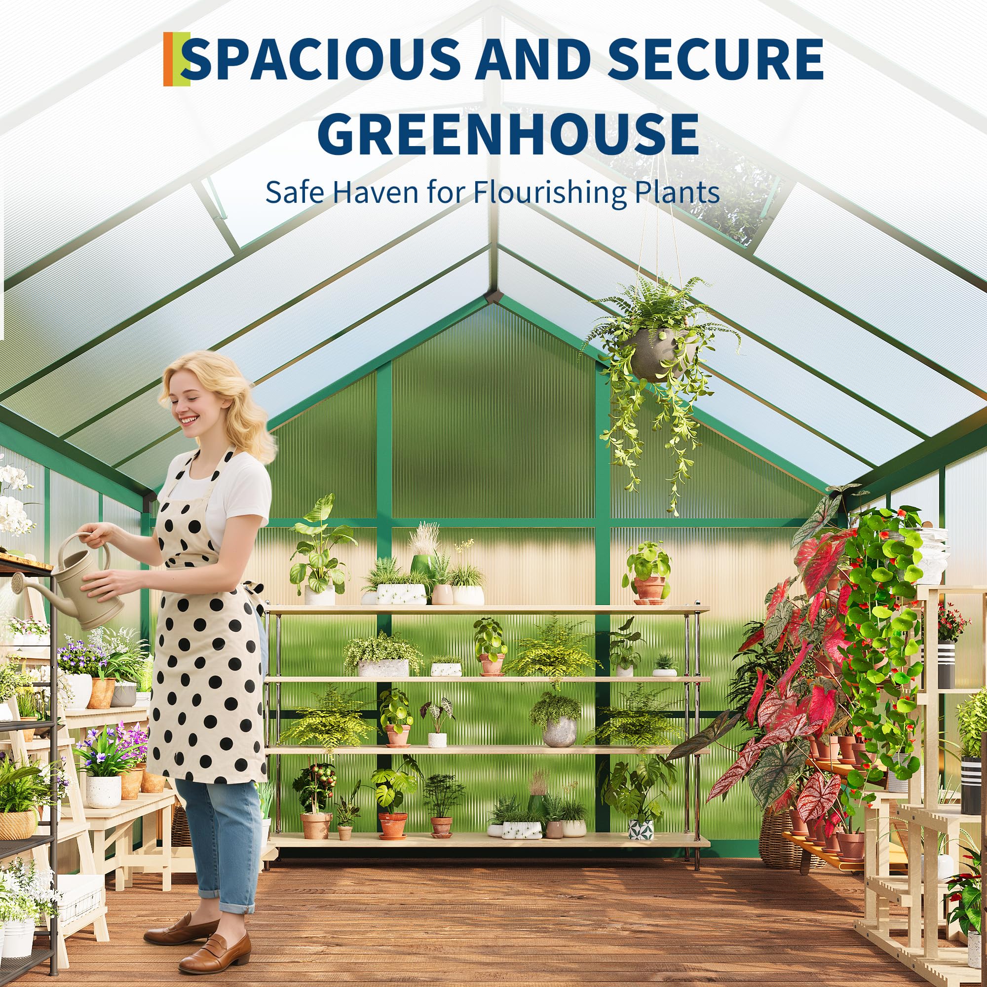 Garvee 6x6 FT Walk-In Greenhouse with Heavy Duty Aluminum Frame & PET Panels, Drainage System and Easy Assembly, Outdoor Green House for Backyard Garden Planting, Patio, Lawn
