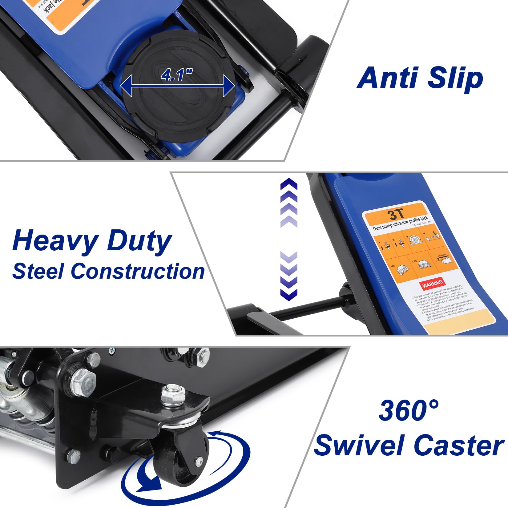 Garvee 3 Ton Low Profile Floor Jack, Professional Low Profile Hydraulic Jack, Heavy Duty Steel Racing Floor Jack with Dual Piston Quick Lift Pump,Lift Range 3"-19.5",Hydraulic Car Jack, Blue