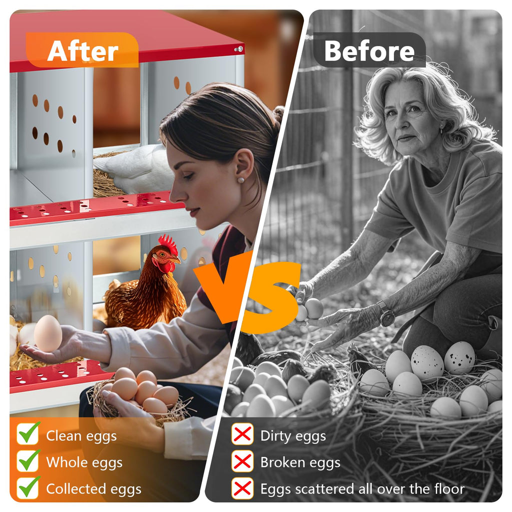 Garvee 10-Compartment Chicken Nesting Box Galvanized Steel Roll-Away Egg Collection Perching Bar Heavy Duty for Chicken Coops