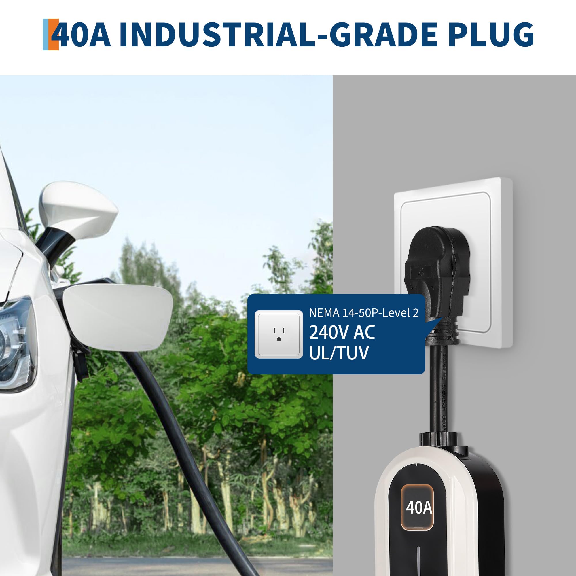 Garvee Level 2 EV Charger, 40A 240V Voltage, NEMA 14-50 Plug, 25ft Cable, Adjustable Current/Delay Timer, SAE J1772 Listed Portable Electric Vehicle Charging Stations for Indoor/Outdoor Use, WiFi Enabled