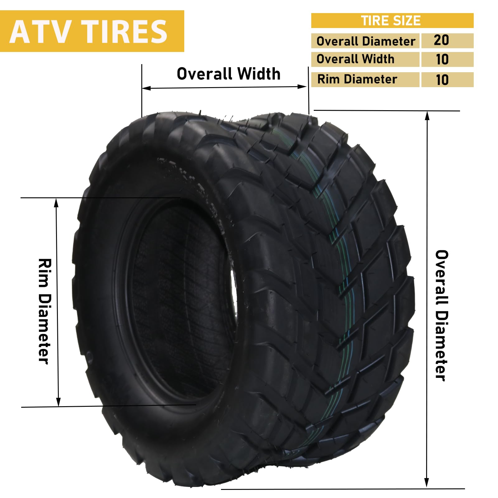 Garvee ATV Tires 20x10-10 4PR All-Terrain Tubeless Nylon Off-Road Traction Mud Sand UTV Trail 2 Pack