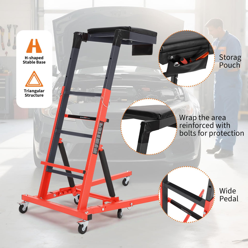Garvee Top Automotive Creeper Adjustable Height 49.21-68.89" Heavy Duty 400 LBS Steel Frame Foldable with 6 Swivel Casters for Garage Auto Repair
