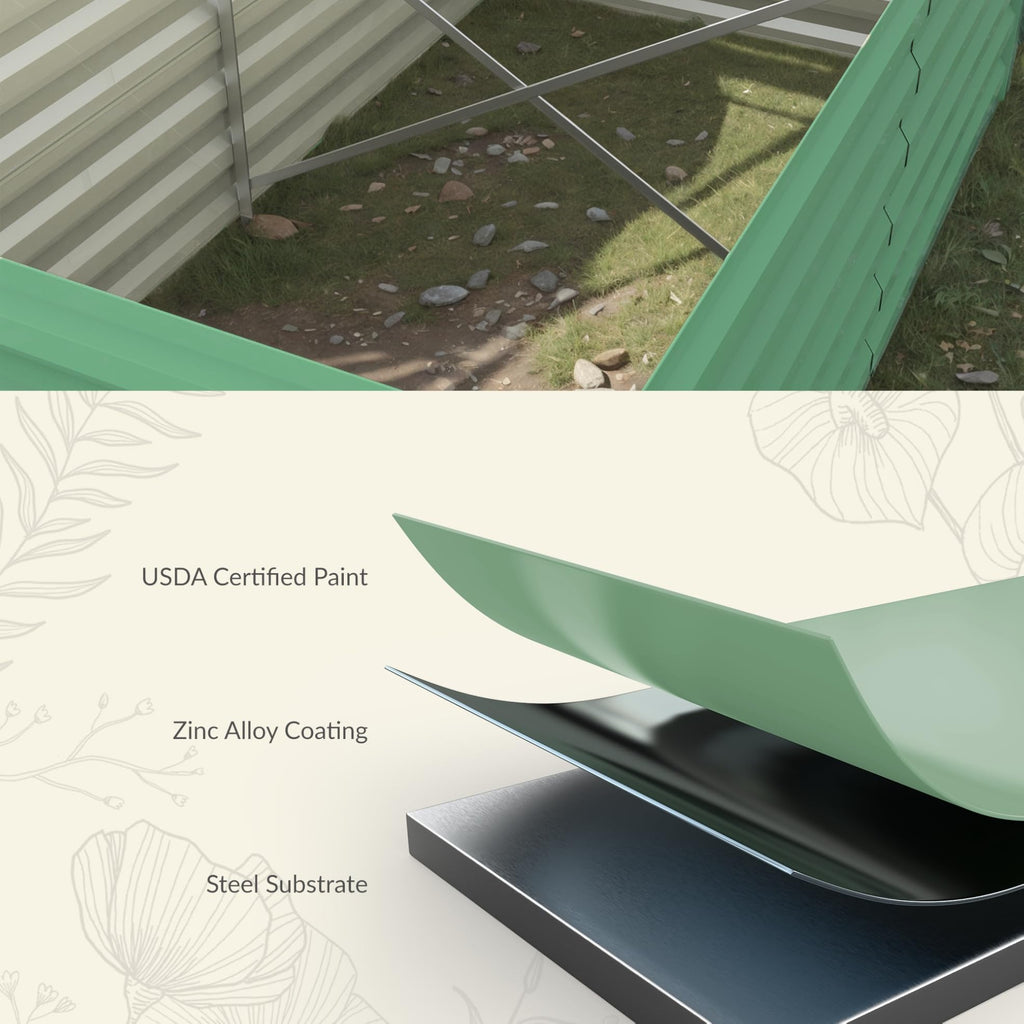 Garvee 8 × 4 × 2 ft Galvanized Raised Garden Bed, 0.5 mm Metal Planter Box with Open Bottom & X-Brace, 32 sq ft Deep Root Garden Bed for Vegetables, Herbs & Flowers, Green