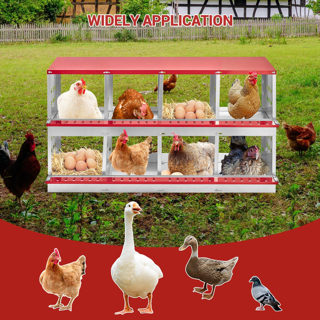 GARVEE Galvanized Steel Nesting Box - 6 Compartments w/Vented Holes, Swing Perch & Removable Dividers for Easy Coop Installation