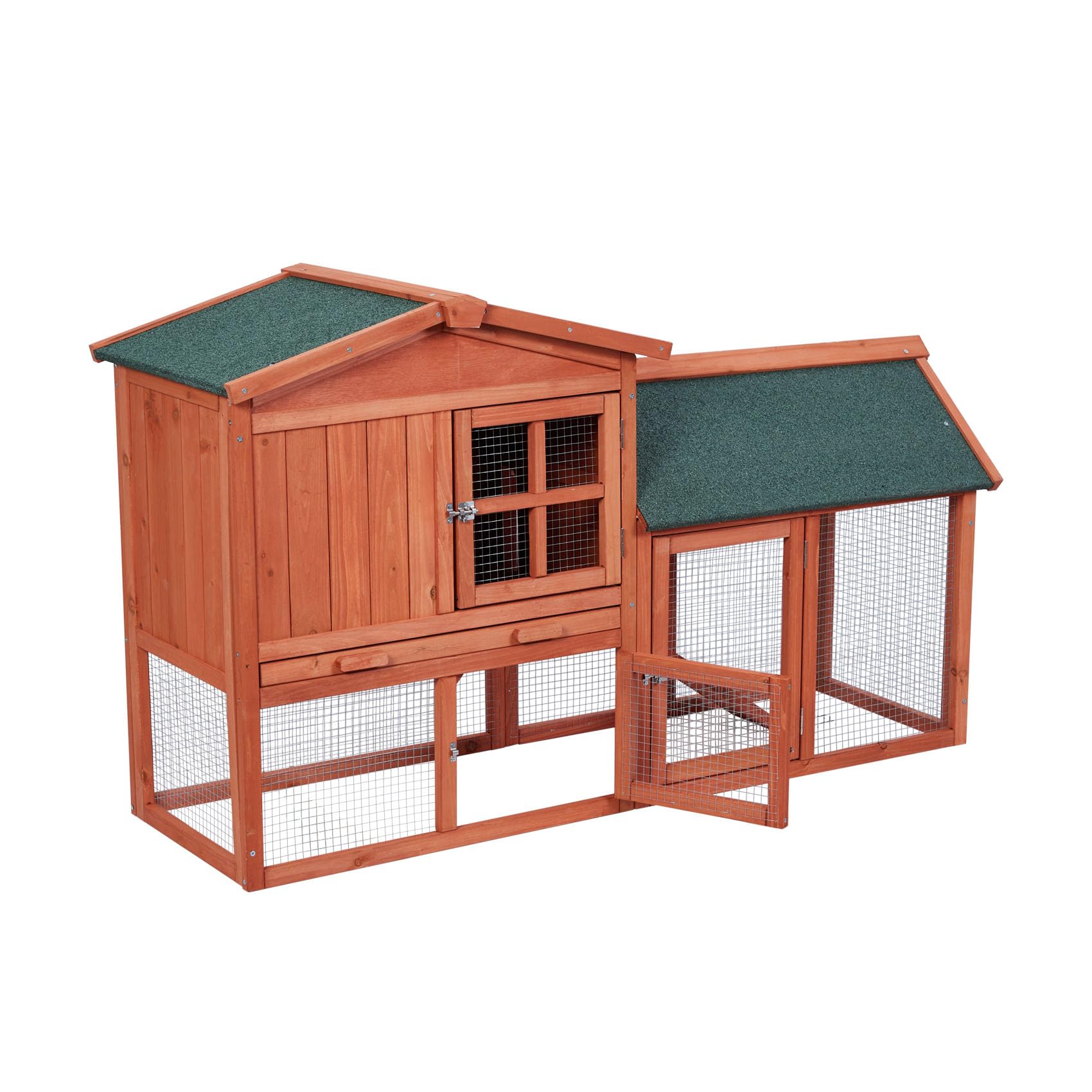 Garvee 54'' Rabbit Hutch Indoor Outdoor Rabbit Cage, Two Floors Wooden Rabbit Cage Indoor, Wooden Chicken Coop Guinea Pigs Pet House Cage with Run, Pull Out Tray, Asphalt Roof for Small Animals