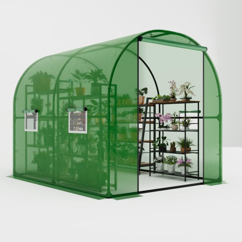 Garvee Large Walk-in Greenhouse Tunnel with Galvanized Steel Frame, Zipper Doors, White PE Cover, Portable Outdoor Plant Shelter
