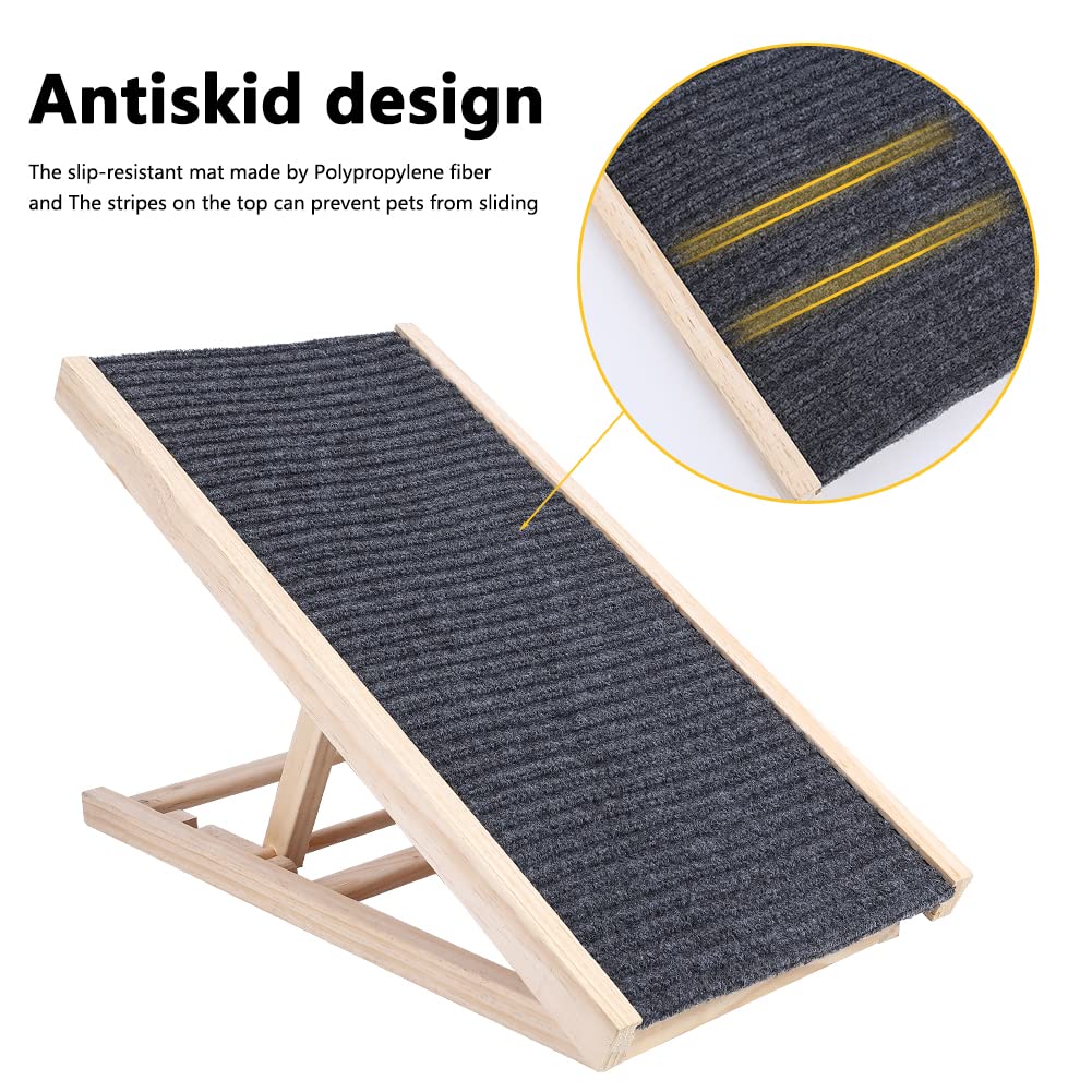 Garvee Wooden Adjustable Dog Ramp for Bed Couch, 27.6'' x 13.4'' Foldable Pet Ramp for Small or Large Dog with Non-Slip Surface Portable Dog Car Ramp for SUV Car, RVs & Truck, Up to 100 LBS