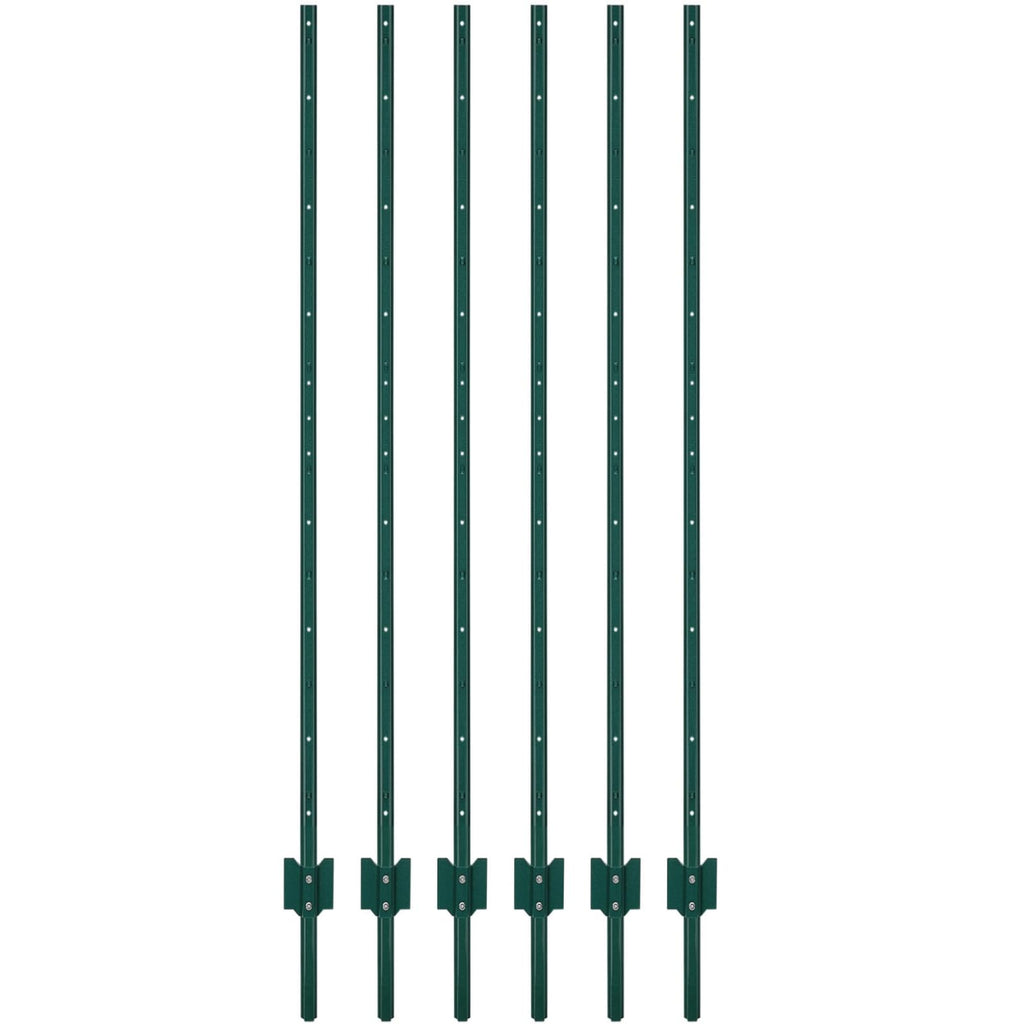 Garvee 7 ft Metal Fence Posts U-Channel Design Heavy Duty Steel Green Powder-Coated Adjustable Tabs Garden Yard Farm Outdoor