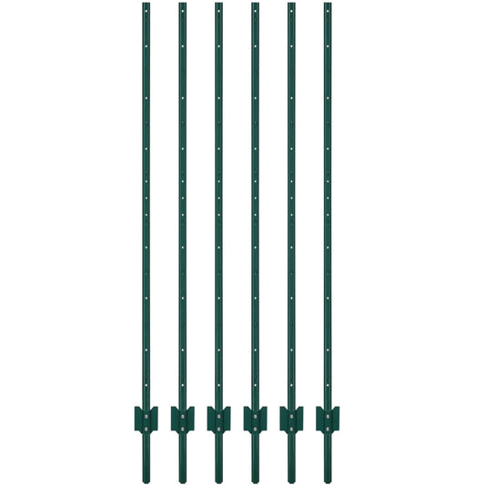 Garvee 7 ft Metal Fence Posts U-Channel Design Heavy Duty Steel Green Powder-Coated Adjustable Tabs Garden Yard Farm Outdoor