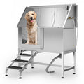 Garvee 50" Stainless Steel Dog Wash Tub, Dog Grooming Bathing Station with Non-Slip Stairs & Floor Grate, Large, Medium & Small Pets Bathtub for Grooming Salon/Home Use, Left-Side