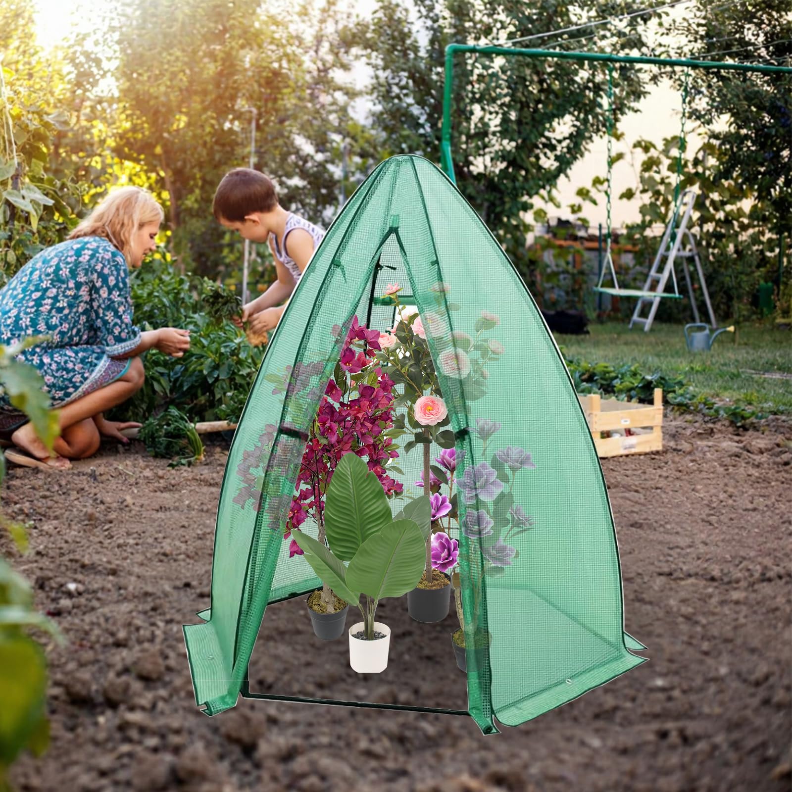 Garvee Outdoor Greenhouse for Plants, Hexagonal Portable Plant House with PE Cover, Zipper Door, Mesh Window, Stable Frame—Weather & Animal Protection for Vegetables, Flowers, Fruits, Herbs