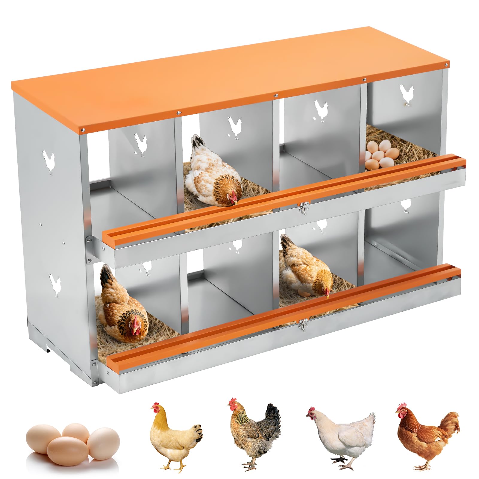 Garvee Chicken Nesting Boxes for Laying Eggs, 8 Compartments, Galvanized Steel, Tilt Design & Ventilation, Easy Assembly, Egg Collection & Protection, Poultry Coop