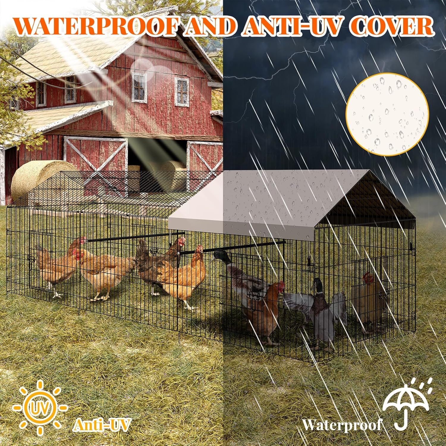 Garvee Chicken Coop 130 in ×40 in Chicken Runs for Yard with Cover Outdoor Metal Chicken Coop for Small Animals Duck Rabbit Hen