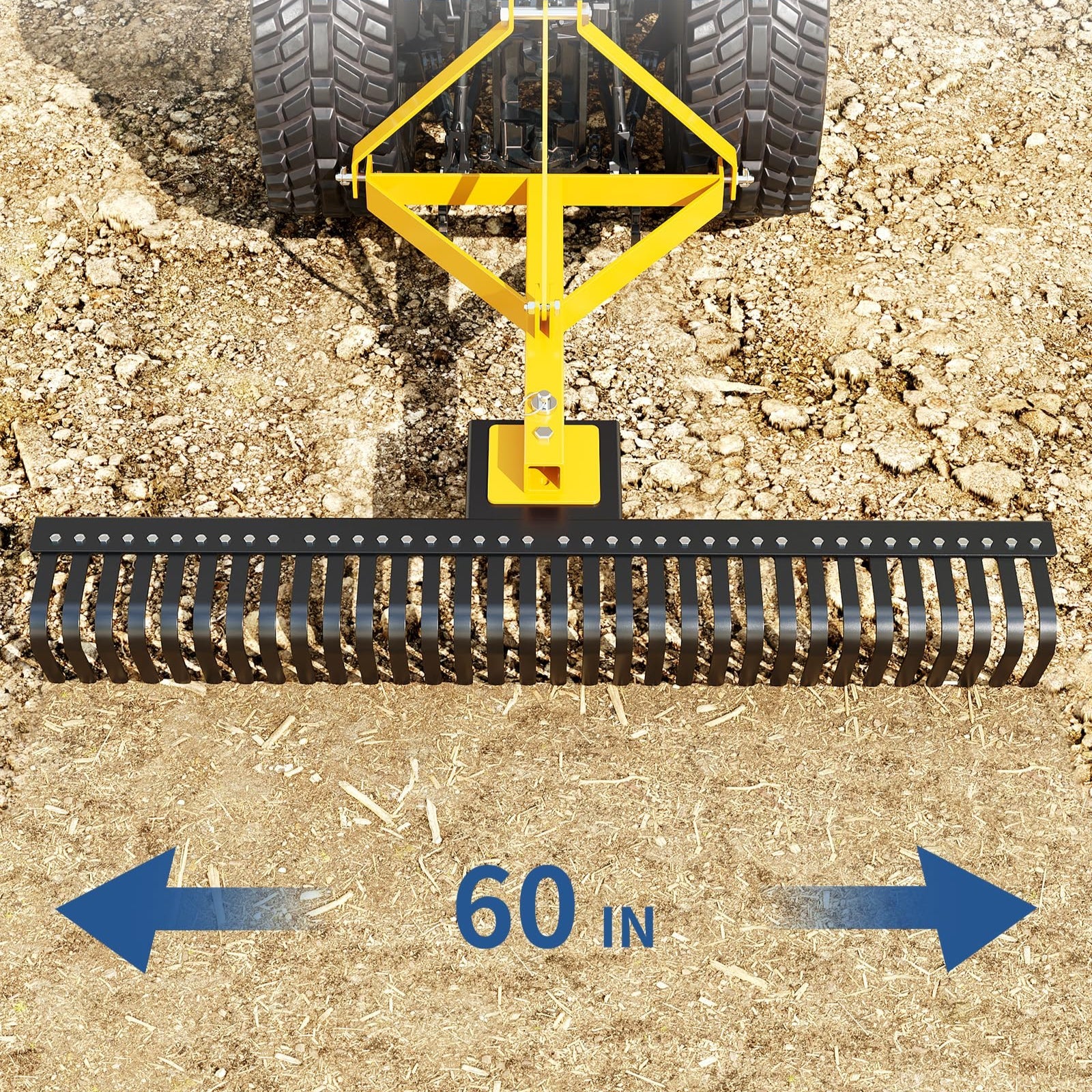 Garvee Landscape Rake for Tractor 60" Wide Coverage Hard Stainless Steel Tines 3-Point Hitch Easy Install Lawn and Garden，Rake Gravel Driveway