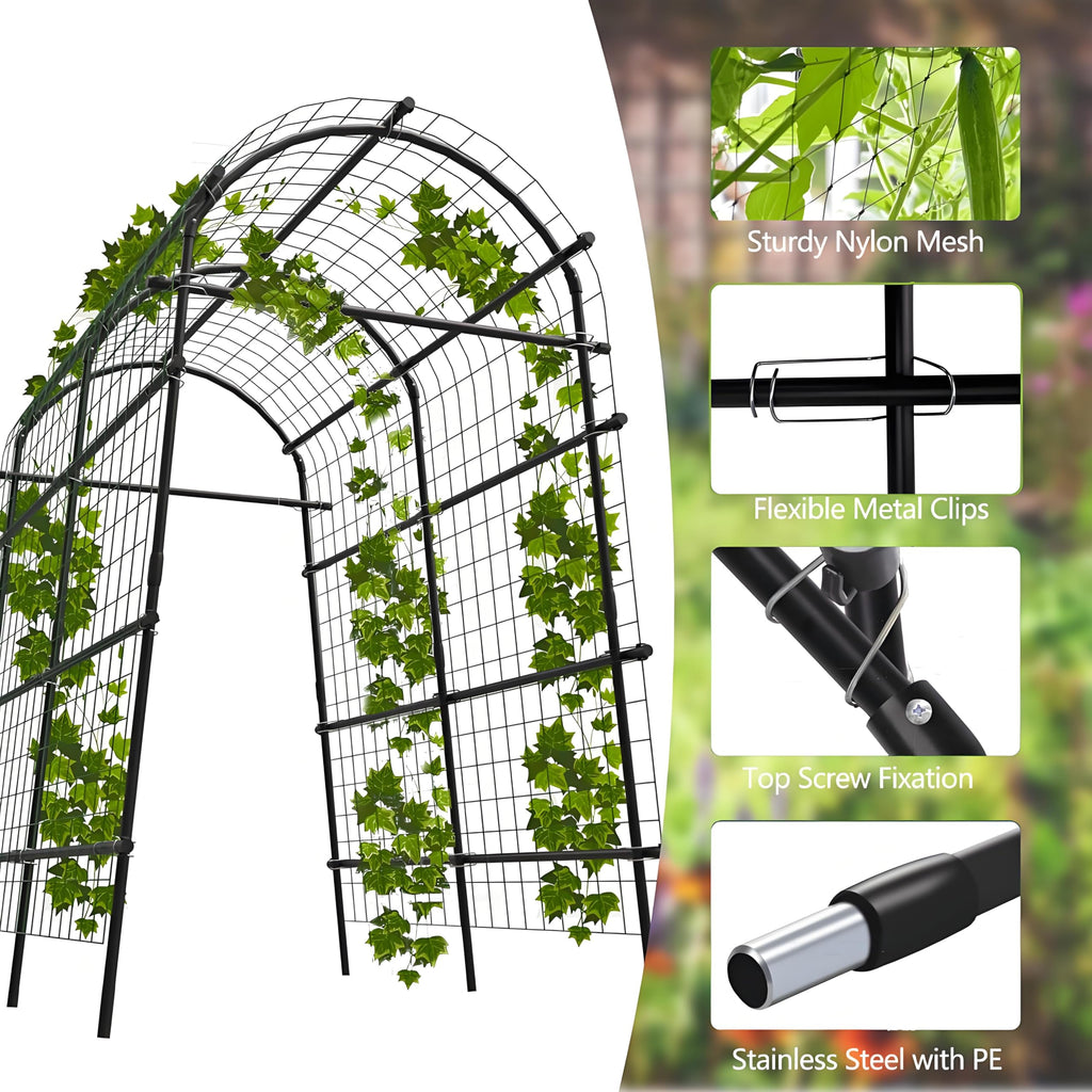 Garvee Garden Arch Trellis 7.5FT Extra Tall Stainless Steel Polyethylene-Coated Sturdy Netting Adjustable Width Outdoor Wedding Party Decor