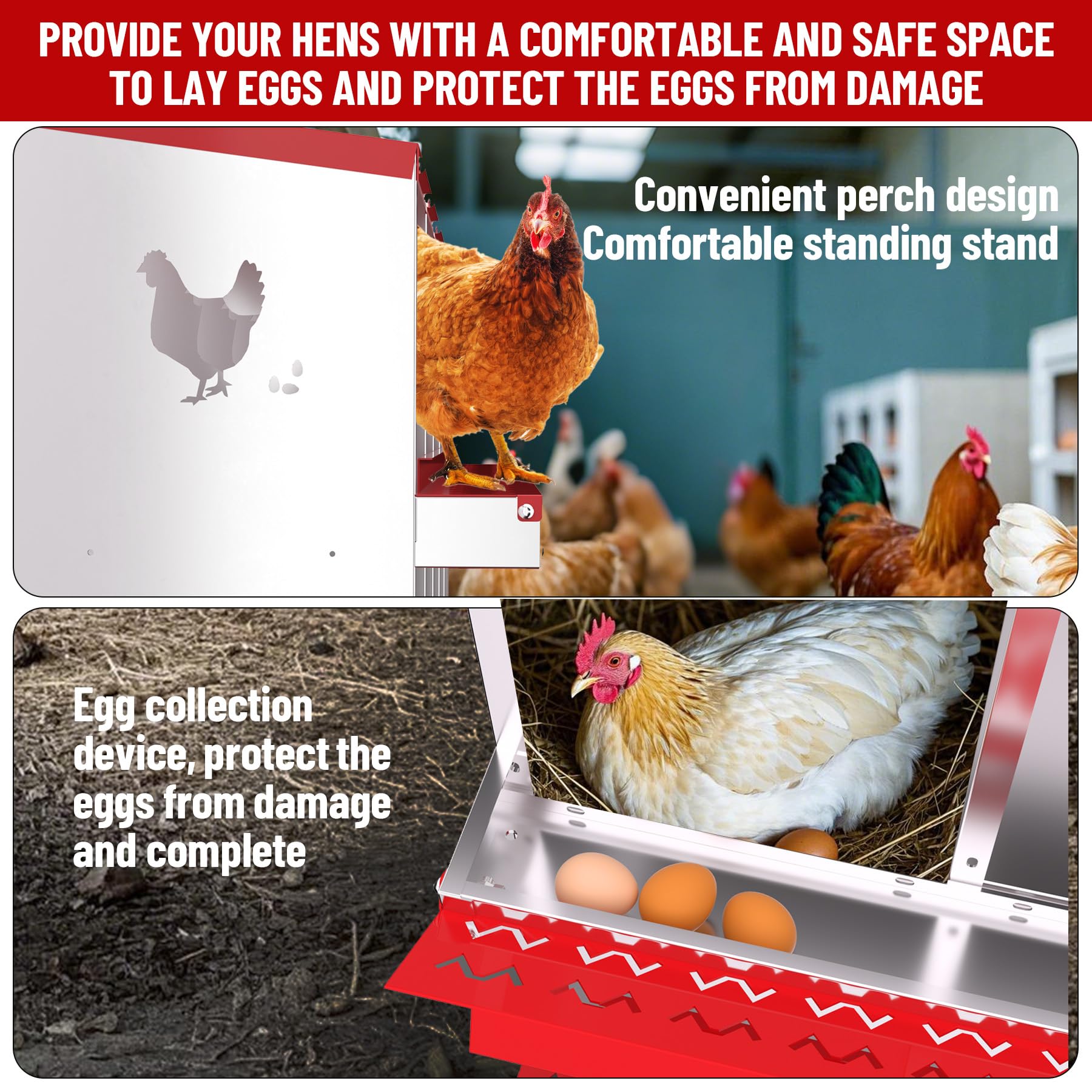 Garvee Chicken Nesting Box 8 Compartment Metal Galvanized Steel Durable Rust-Resistant Easy Egg Collection Ventilated for Coop