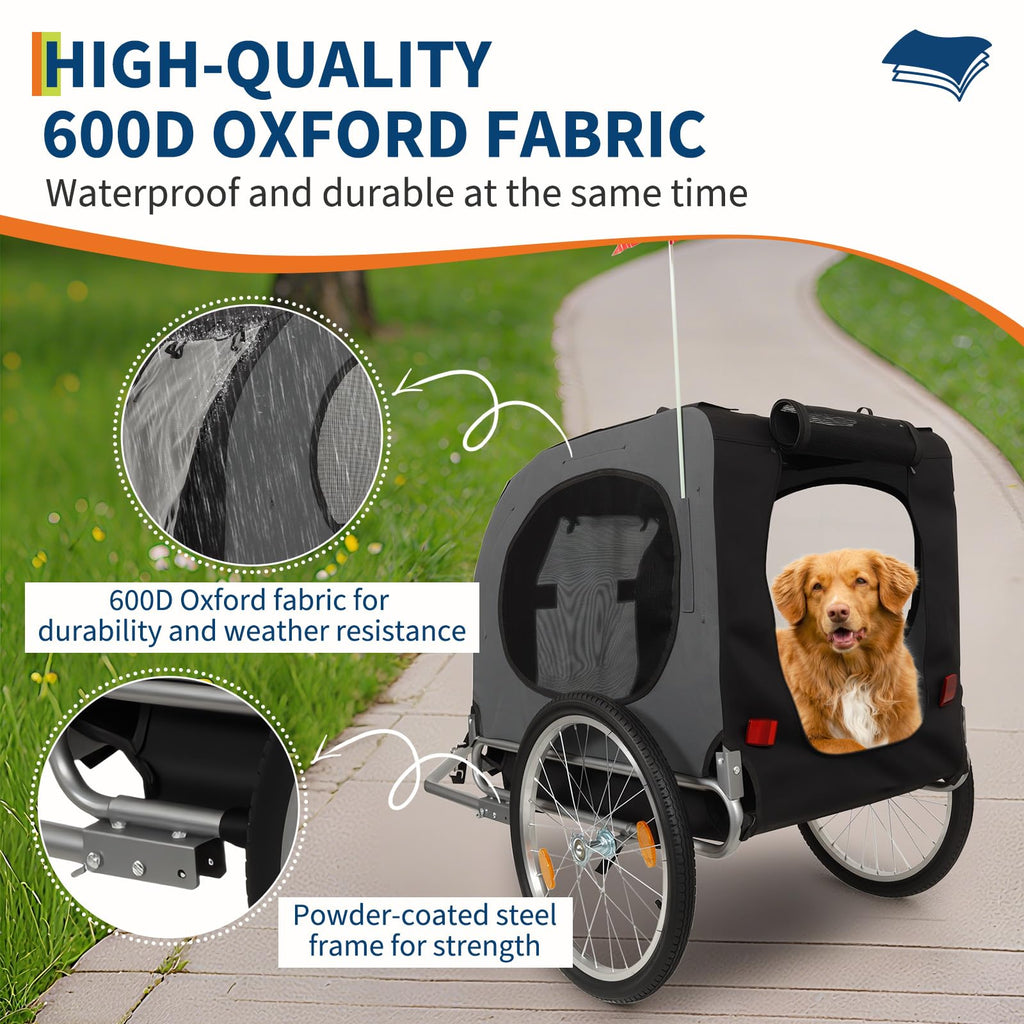 Garvee Dog Bike Trailer, Dog Trailer for Bicycle E-bike, Cargo Cycle Trailers with Coupler, Quick-Release Wheels, Supports up to 88LBS, Easy Folding Bike Carrier for Small/Medium Pets, Grey