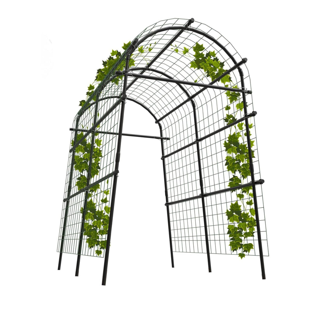 Garvee 7.5FT Garden Arch Trellis with Netting, Adjustable Metal Plant Support for Climbing Vines, Roses, Cucumbers & Raised Beds, Black