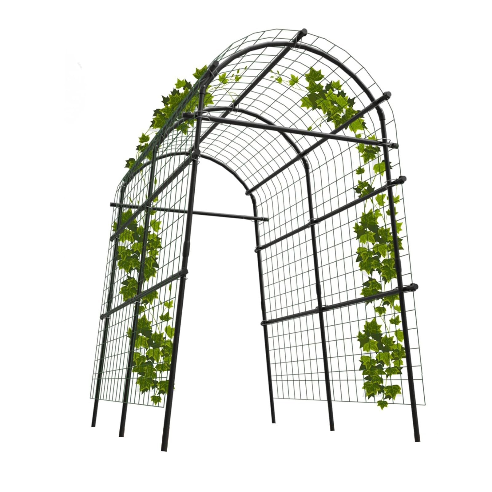Garvee 7.5FT Garden Arch Trellis with Netting, Adjustable Metal Plant Support for Climbing Vines, Roses, Cucumbers & Raised Beds, Black