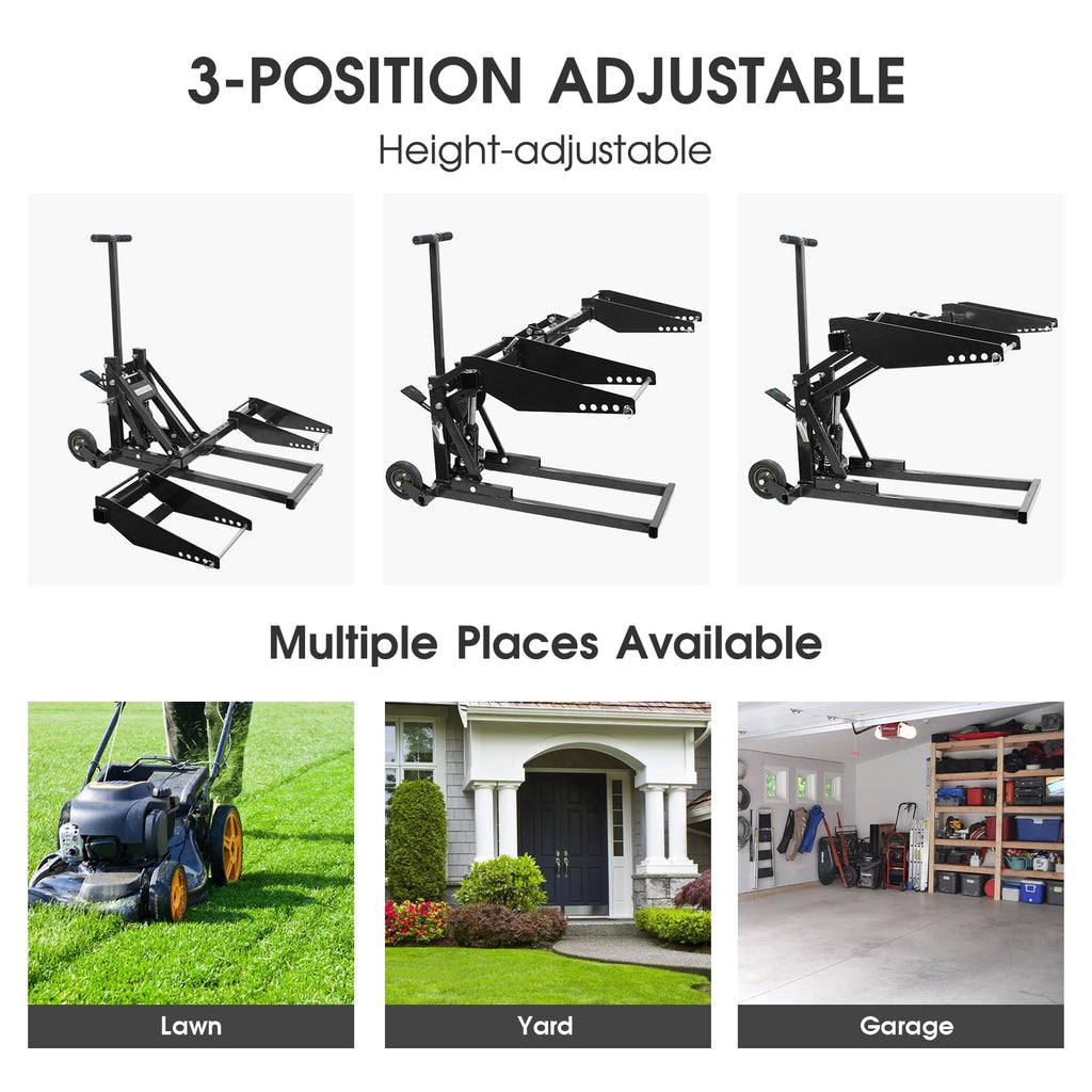 Garvee 550 lbs Lawn Mower Lift Jack for Riding Mowers, Adjustable Fit, Durable Steel, Secure Lock, Fits Lawn Tractors & Zero Turn Mowers, Garage Use
