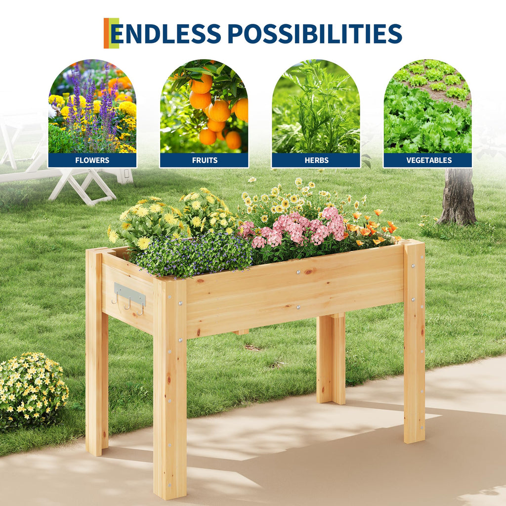 Garvee Raised Garden Bed 47x30x23in Solid Fir Wood Elevated Planter with Fabric Liner, Hooks & Legs for Outdoor Vegetable Herb Growing Patio
