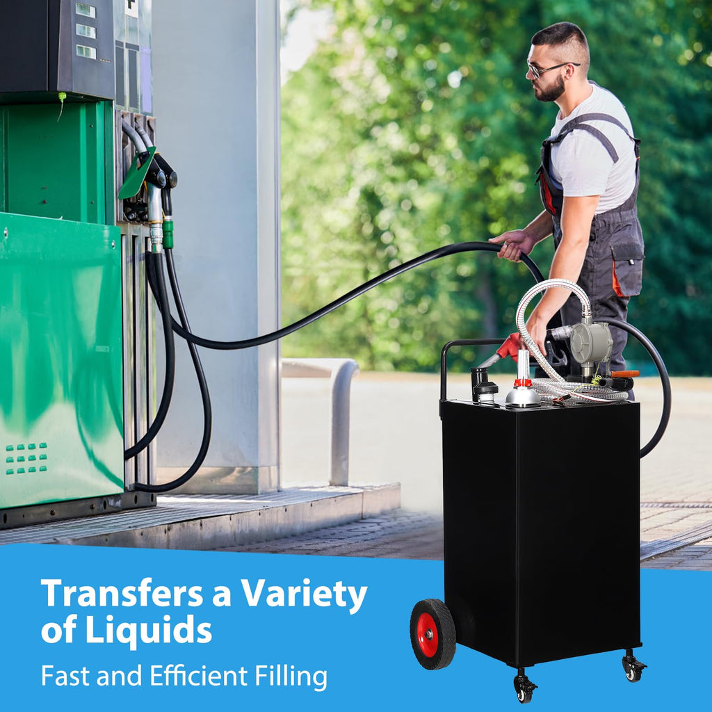 Garvee 30 Gallon Portable Fuel Caddy Stainless Steel Manual Pump Anti-Leak Clear Gauge Wheels Outdoor Use