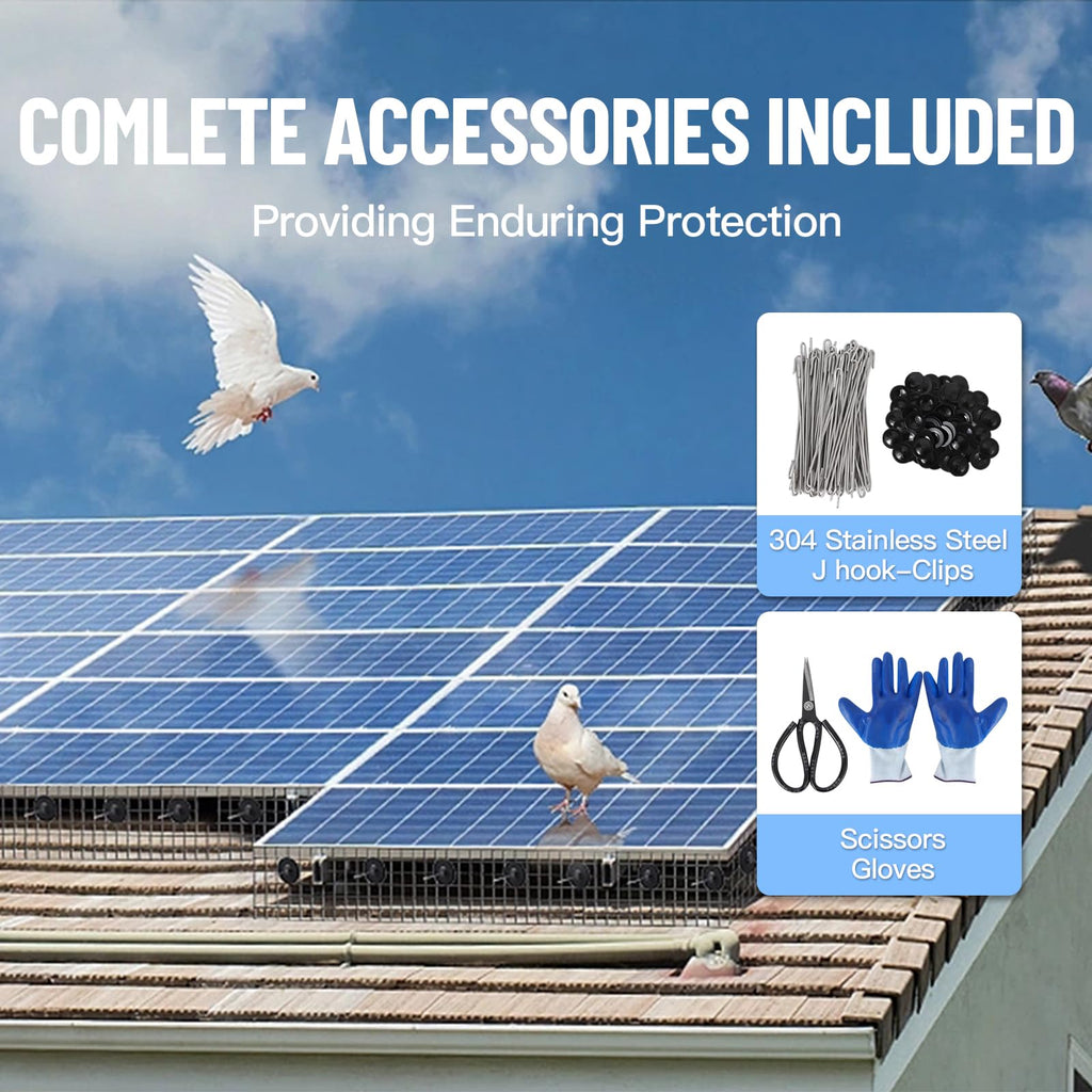 Garvee 8x100ft Solar Panel Bird & Critter Guard Roll – 1/2" PVC-Coated Galvanized Mesh Kit with Stainless Fasteners, Gloves & Scissors