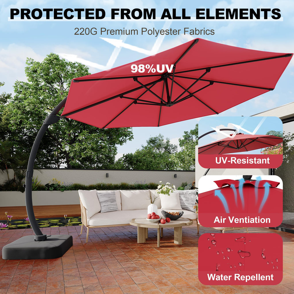 Garvee 11FT Cantilever Patio Umbrella 360° Rotation Infinite Tilt Aluminum Frame Water-Repellent Fabric Heavy-Duty Base for Outdoor Patio Poolside