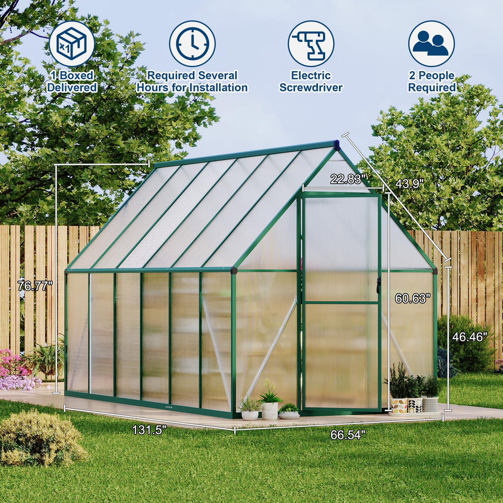 Garvee Heavy Duty Polycarbonate Greenhouse Kit - Large 6x11 FT Walk-In Outdoor Greenhouse with Aluminum Frame, Roof Vent, Quick Setup, Enhanced Winter Plant Protection - Green