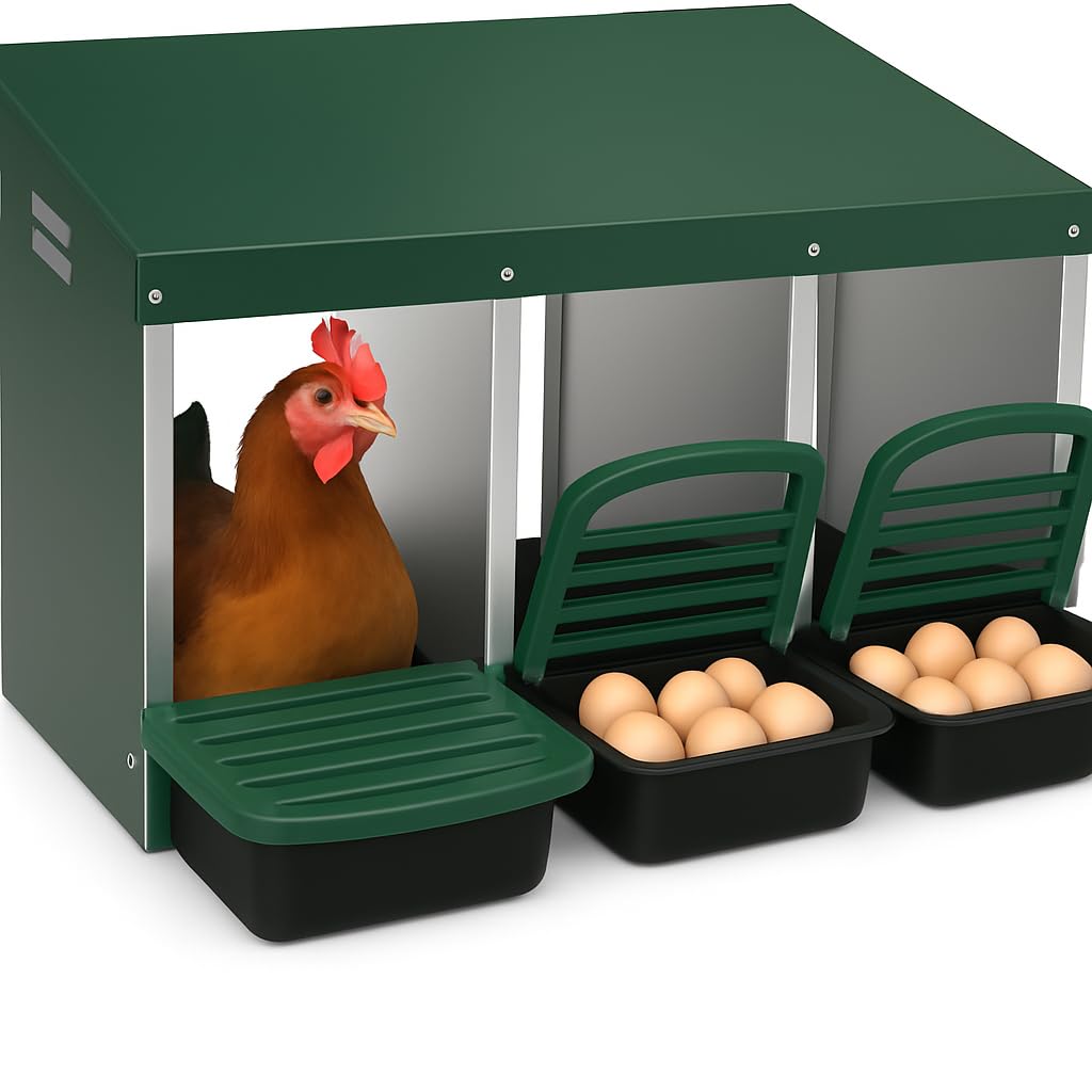Garvee Chicken Nesting Box 3-Compartment Metal Rollout Egg Collection Galvanized Steel Durable Ventilated Easy Setup for Chicken Coop