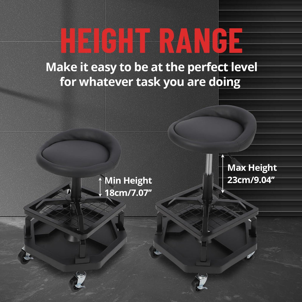 Garvee 330LBS Rolling Shop Stool Heavy-Duty Mechanic Stool With Casters For Garage, Comfortable Support, Black