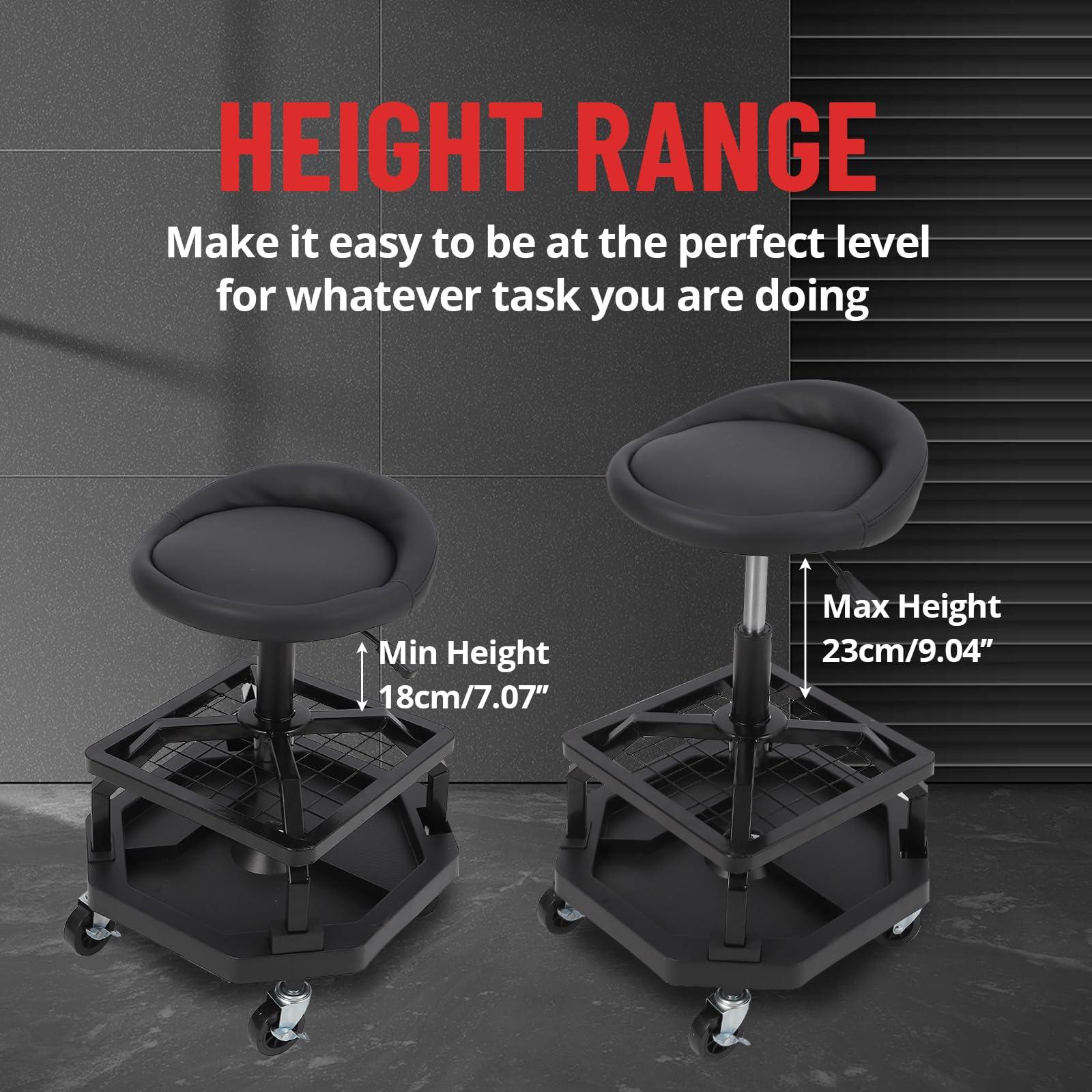 Garvee 330LBS Rolling Shop Stool Heavy-Duty Mechanic Stool With Casters For Garage, Comfortable Support, Black